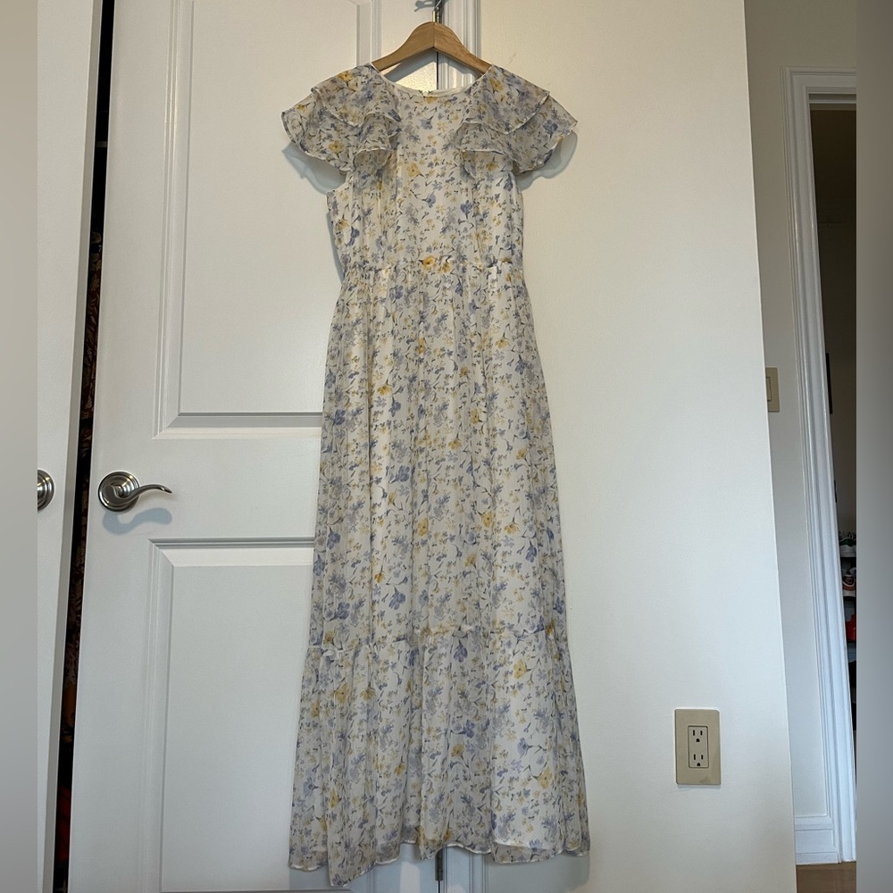 CeCe chiffon floral maxi dress with flutter sleeves